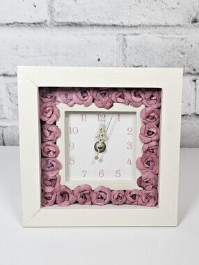 Avon 2004 Rose Floral Clock Pink Flowers Shabby Chic Decor Original Box